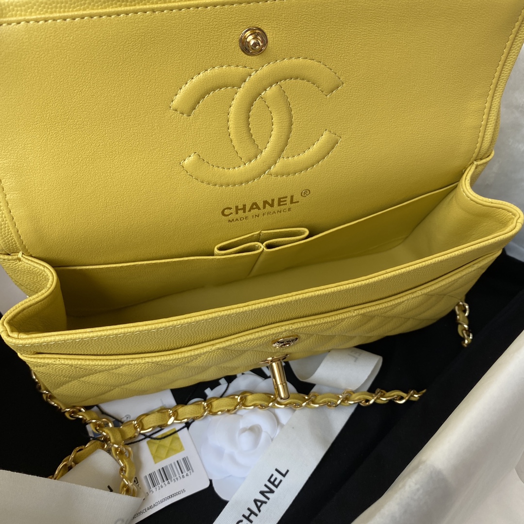 Classic Flap Caviar Bag A01113 Yellow/Gold